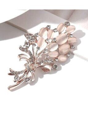 Ornate Flower Brooch Mother of Pearl Rhinestone Bouquet Sparkle Glam Elegant